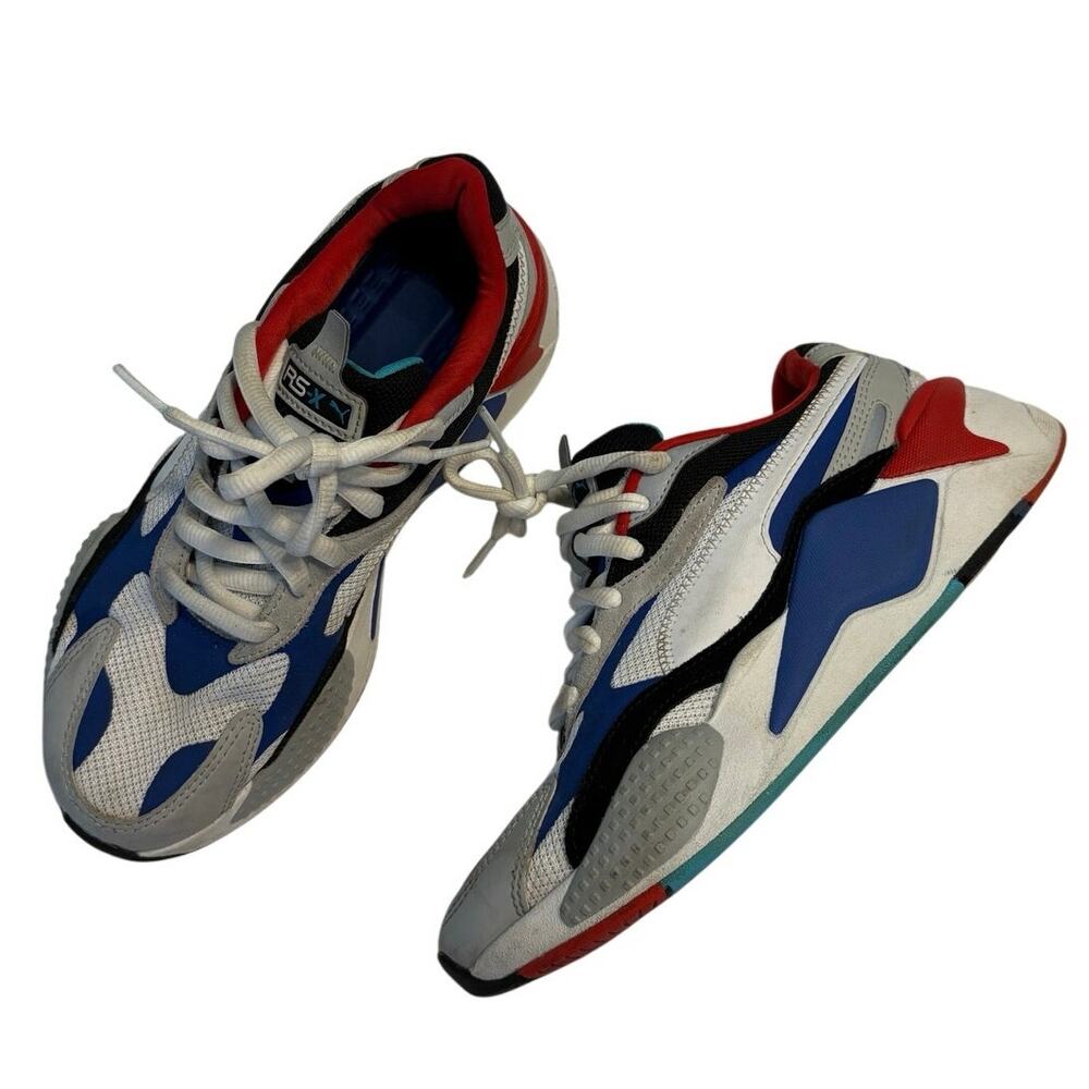 Puma RS-X3 Puzzle Mens 6 width C White Blue Red Athletic Running Shoes Sneakers